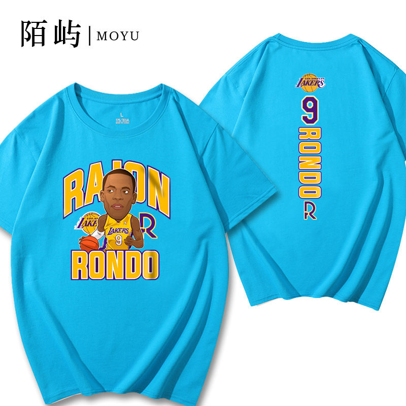 篮球运动短袖湖人队隆多印花打底衫 陌屿T恤