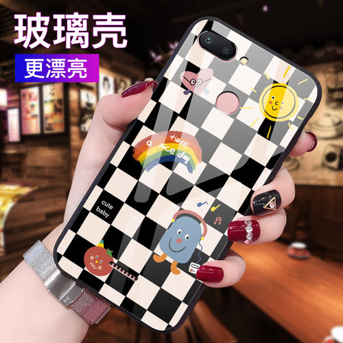 红米6手机壳Redmi6A玻璃hm6Pro全包防摔M1804C3DE硅胶软边硬壳M1805D1SE男女情侣M1804C3CE卡通可爱por黑白格 - 图2