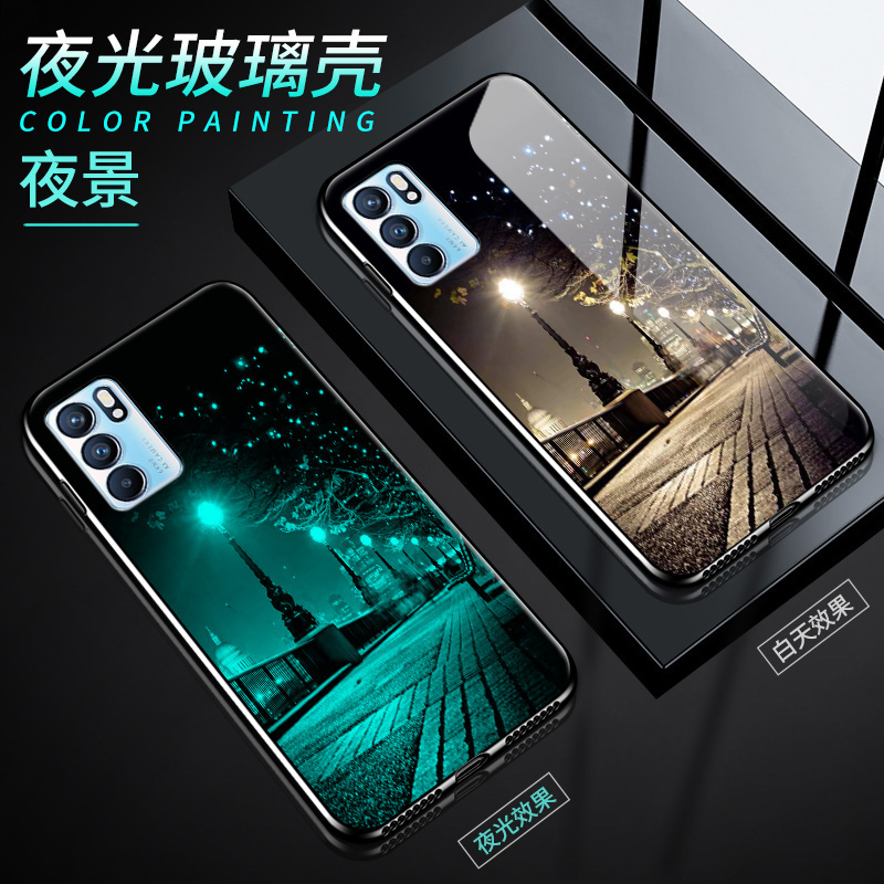 opporeno6手机壳oppo reno6pro夜光玻璃por保护套5g新款por全包防摔外壳opporeon6硅胶软边硬壳0pp0r男女网红 - 图3