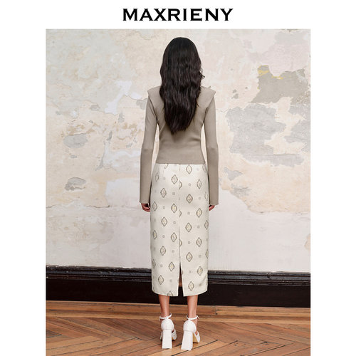 【奥莱】MAXRIENY仙美国风新中式套头针织修身垫肩上衣 - 图3