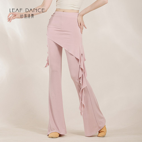 叶落清舞现代舞裤身韵显瘦屁帘微喇裤古典舞中国舞形体练功服长裤 - 图0