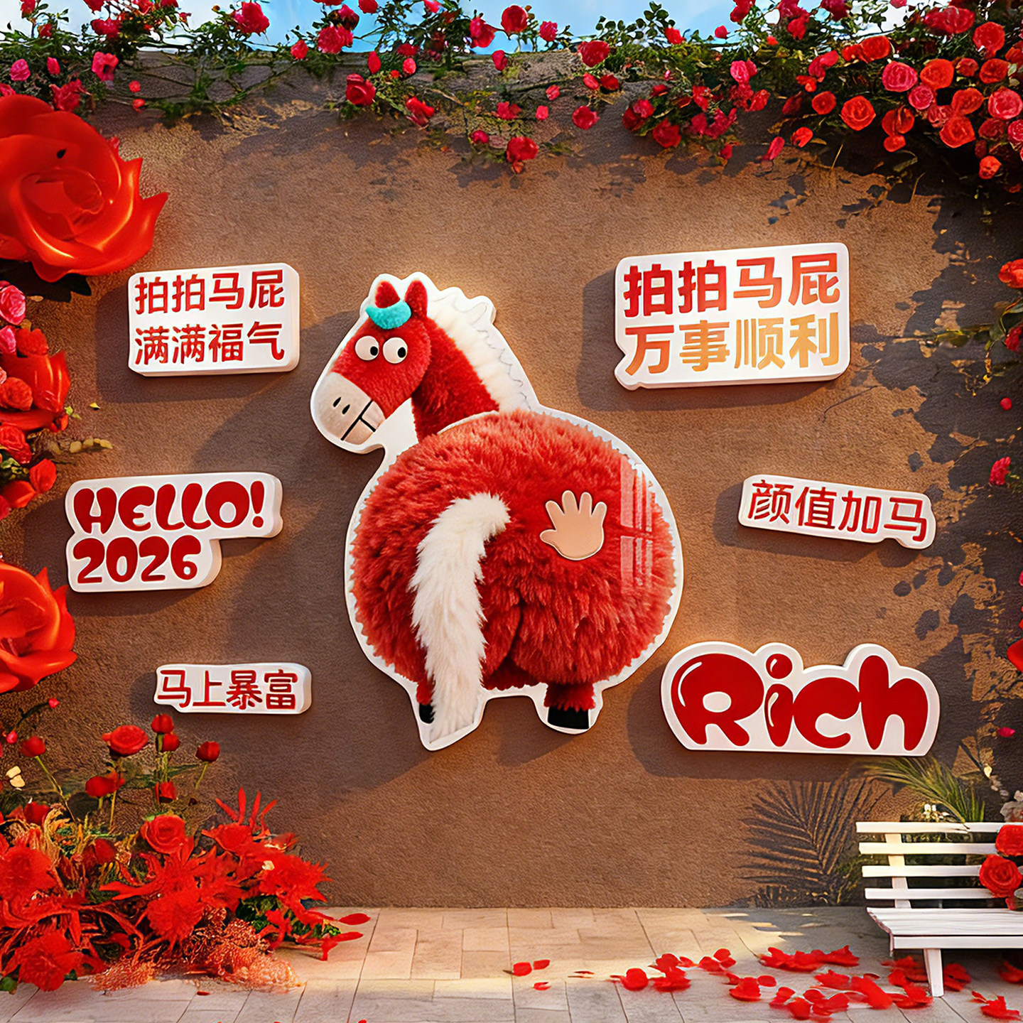 2026跨年元旦3d立体马年装饰墙贴玻璃门办公民宿氛围场景布置贴画,淘宝优惠券,粉丝福利购,淘宝优惠卷