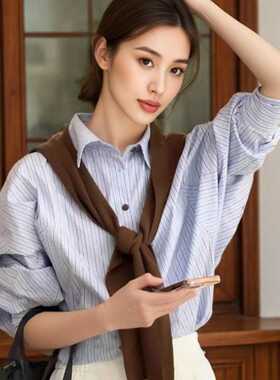 颈椎防受凉条纹针织护颈围巾女30