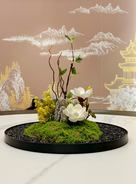 酒店大圆桌中间转盘摆件餐桌花摆花仿真花假花摆设高档餐厅装饰花