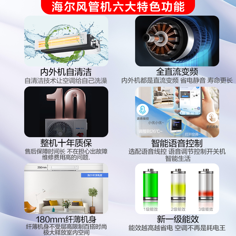 海尔云璟pro风管机3匹一拖一中央空调家用嵌入式客厅4匹云璟Plus