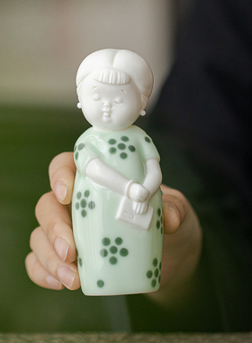 陶瓷禅意旗袍仕女香插装饰摆件