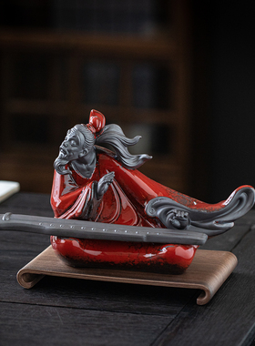 新中式陶瓷伯牙抚琴摆件