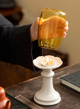 中式莲花香薰灯玻璃烛台蜡烛灯盏