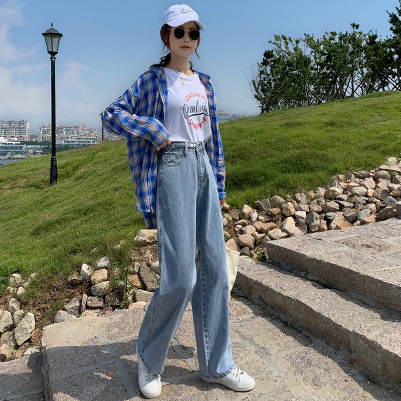 女裤子直筒宽松2020新款高腰牛仔裤 刘菇凉牛仔裤