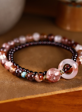 多圈平安扣转珠手串红色女2024新款国风手串气质简约素圈轻奢手串