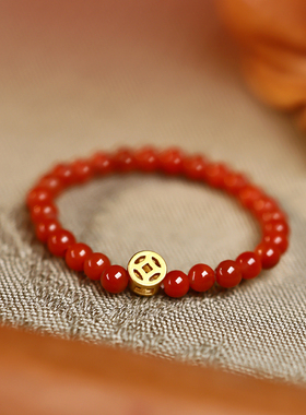 南红玛瑙金币戒指女款2024新款女士轻奢古风国潮小众时尚简约戒指