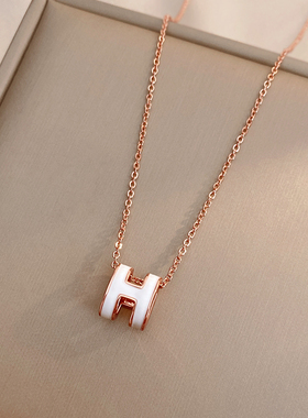 恋约玫瑰金H项链吊坠锁骨链女