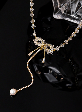 恋约仿水晶项链珍珠吊坠女