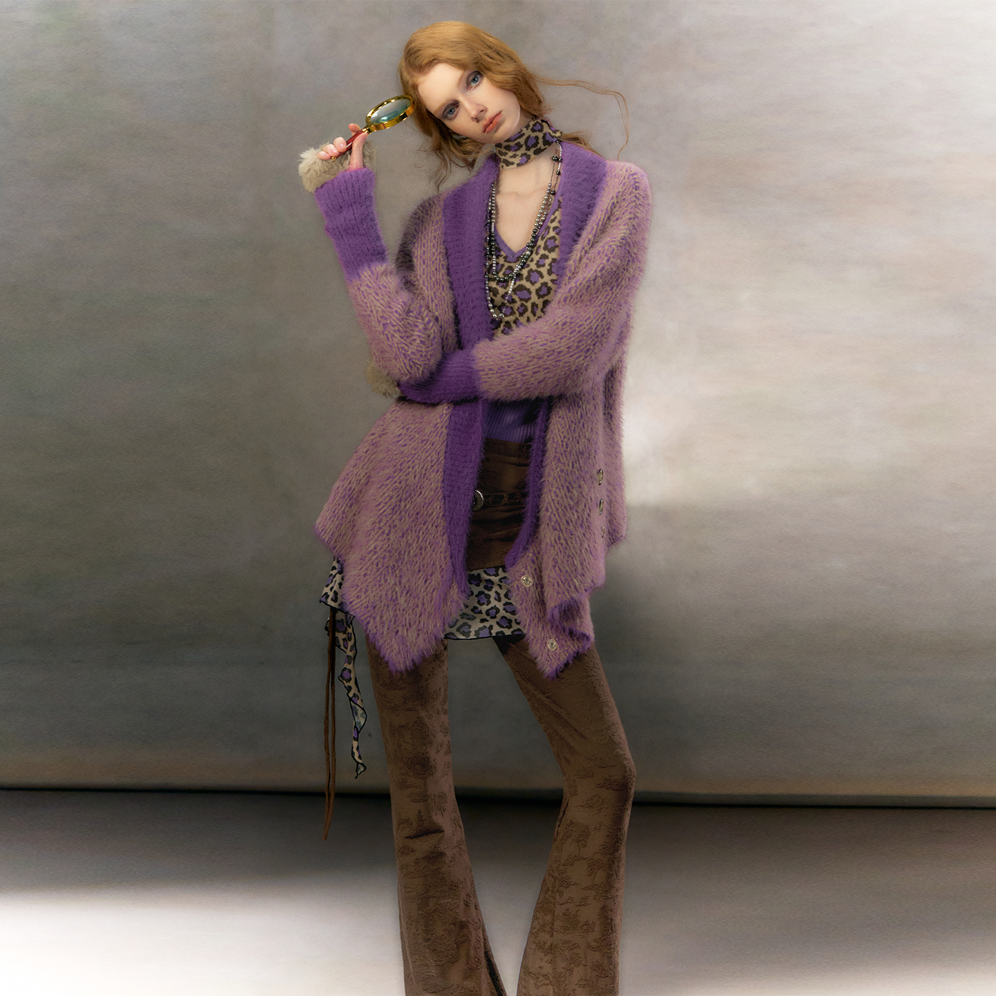 【现货】OfAkiva“周五快乐”Y2K复古豹纹毛绒开衫套装假两件裙裤,淘宝优惠券,粉丝福利购,淘宝优惠卷