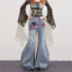 OfAkiva sandalwood heavyweight two-color splicing cat plant embroidery asymmetrical pocket sickle jeans