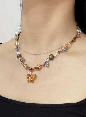 春夏季美德拉天然石串珠蝴蝶项链