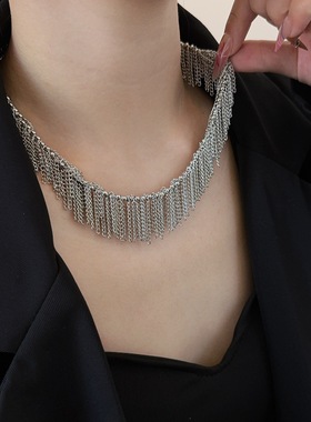 时尚轻奢超闪金属链流苏项链