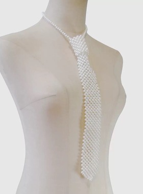 法式气质珍珠领带项链锁骨链女