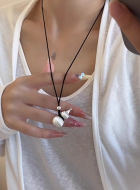 中式黑绳编织沙金葫芦项链卫衣链