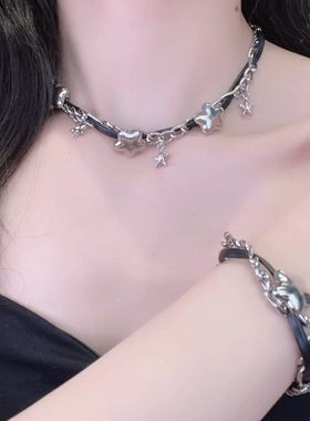 甜酷辣妹风链条编织星星颈链项链