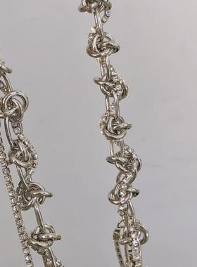 银色镶钻打结欧美双层流苏粗链条