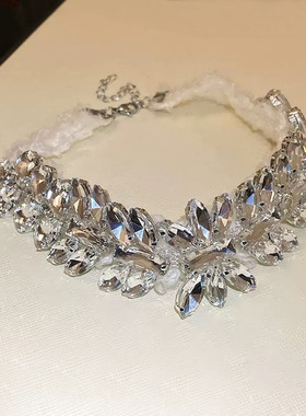 银色超闪水钻锆石chocker项链女