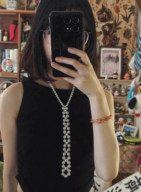 复古轻奢长款珍珠领带项链女小众高级感气质毛衣链锁骨链配饰