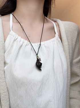 新中式木质酒壶项链抽拉绳毛衣链