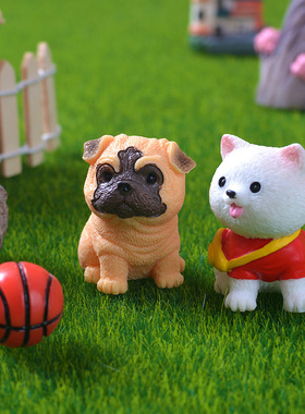 卡通彩色狗狗微景观摆件萨摩耶博美杜宾小狗动物模型