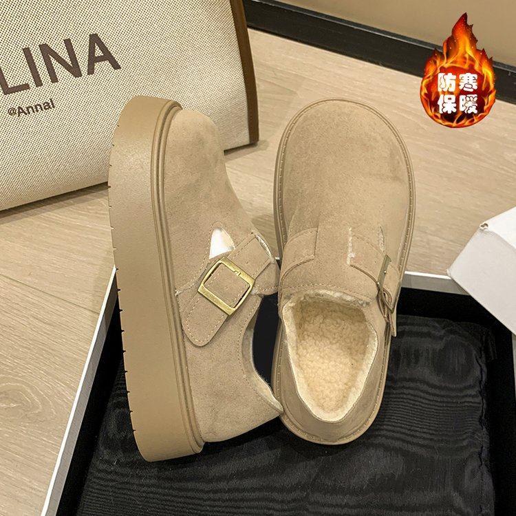 全包勃肯鞋女单鞋加绒2025年秋冬新款复古厚底小个子一脚蹬乐福鞋,淘宝优惠券,粉丝福利购,淘宝优惠卷