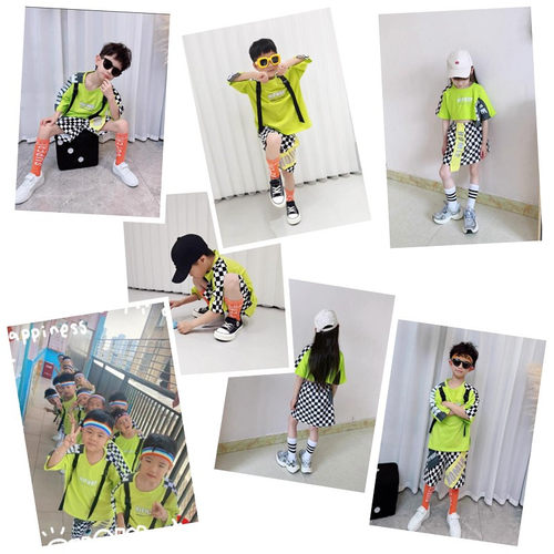 儿童爵士舞服装夏季潮酷时髦男女幼儿小学生酷飒街舞嘻哈动感套装 - 图0