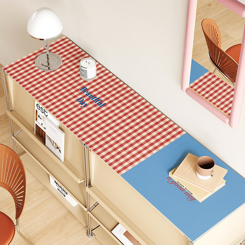 格子皮革餐边柜垫玄关防水可擦台面防尘耐脏防滑餐桌家用长条桌布,淘宝优惠券,粉丝福利购,淘宝优惠卷