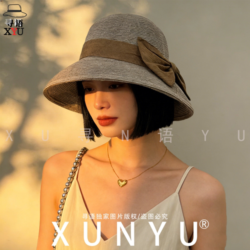 寻语/XUN夏季草帽出游度假防晒草编大帽檐渔夫帽开叉蝴蝶结草编帽 - 图3