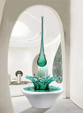 酒店大堂售楼处玻璃钢水滴雕塑不锈钢大型落地摆件金属水纹装饰品