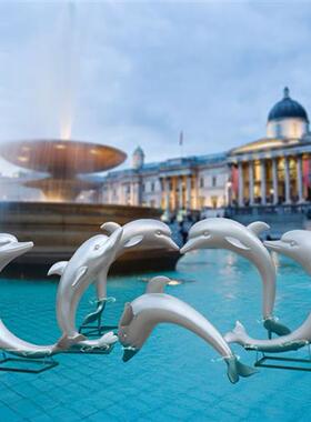 户外仿真海豚摆件玻璃钢动物海洋雕塑园林景观售楼处水池沙滩装饰