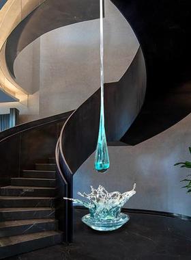 现代透明水滴吊饰挂件水花摆件酒店售楼处装饰落地树脂雕塑艺术品