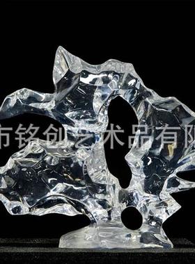 铂晶透明雕塑轻奢摆件酒店玄关客厅装饰树脂太湖石样板间售楼处