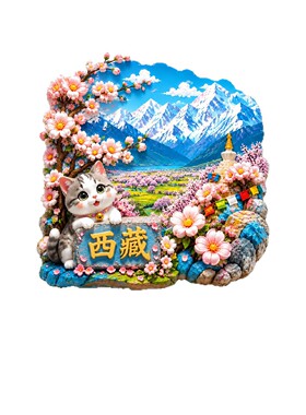 雪山桃花萌猫冰箱贴立体磁性贴旅