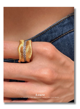 轻奢珠宝意大利拉丝工艺芭蕉叶造型晶钻系列戒指指环复古贵气首饰