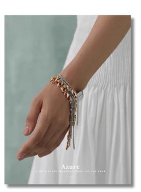 金银双色流苏叶项链女撞色小众轻奢高级感锁骨链欧美个性手链