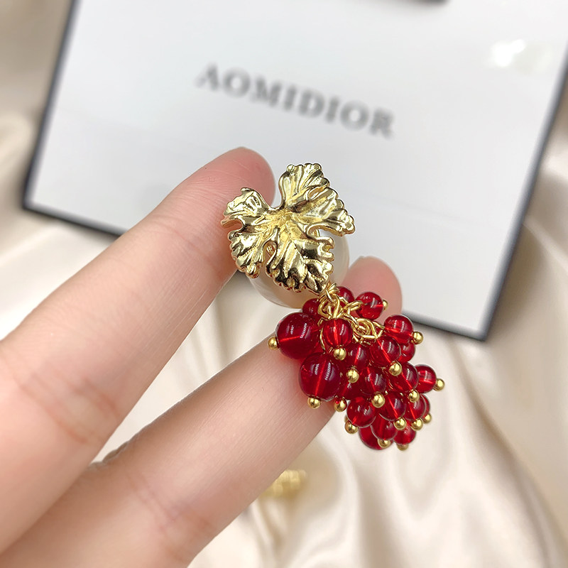 aomidior奥米迪奥葡萄流苏珍珠耳钉 aomidior耳钉