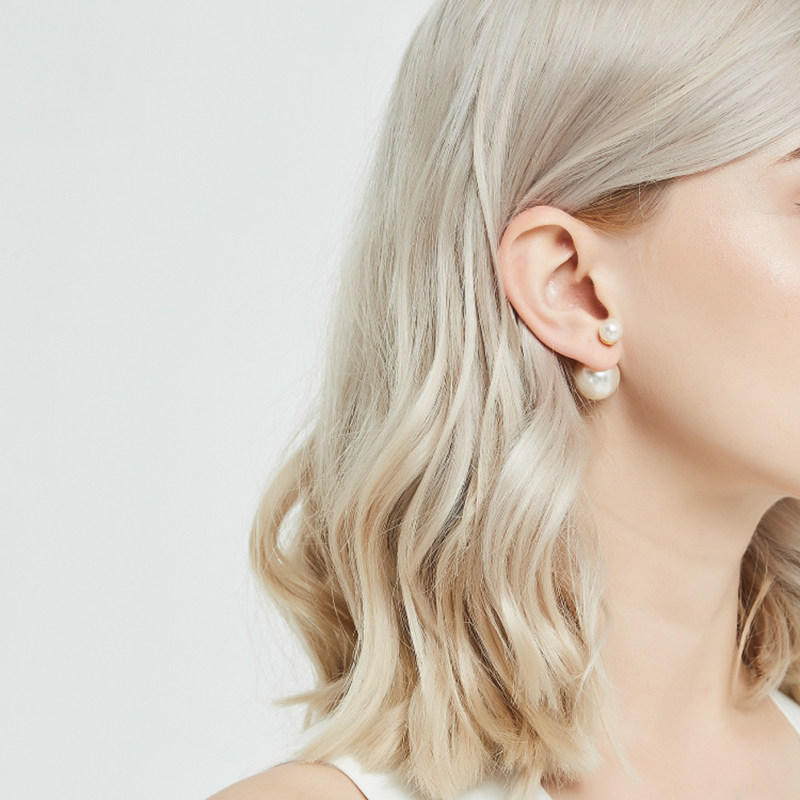 奥米迪奥珍珠纯银女大小双面潮耳钉 aomidior耳钉