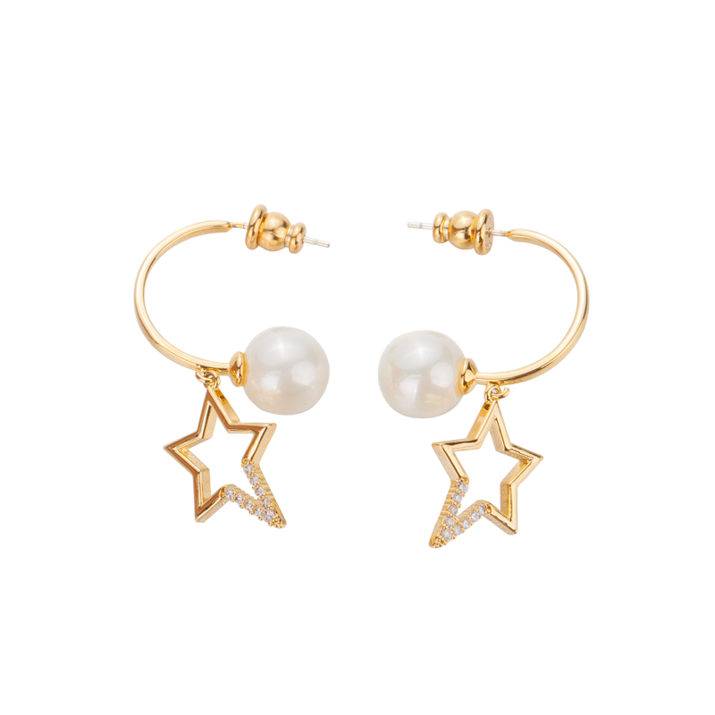 奥米迪奥星星珍珠女气质百搭银耳环 aomidior耳钉