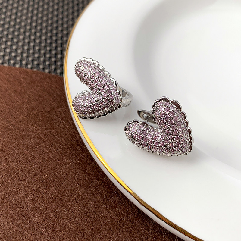 奥米迪奥爱心粉钻甜美小众设计耳扣 aomidior耳钉