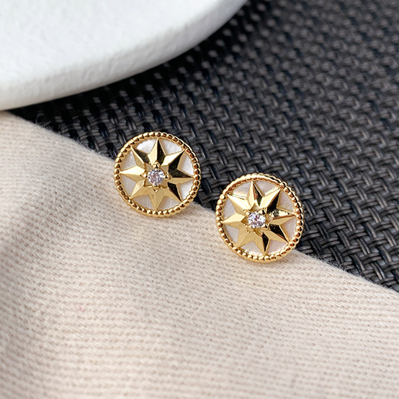 奥米迪奥八芒星白贝母镶钻2022耳钉 aomidior耳钉