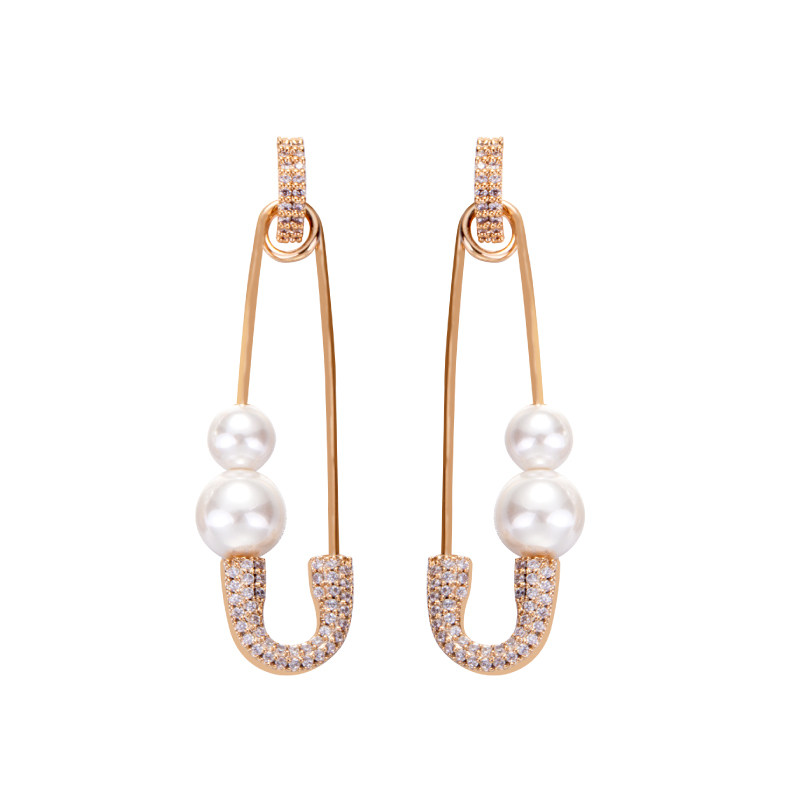 奥米迪奥个性别针日韩长款珍珠耳环 aomidior耳环