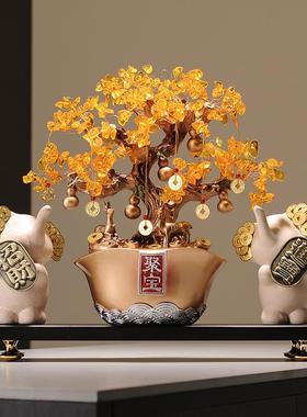 发财树聚宝盆摆件招财聚财客厅装饰店铺收银台工艺品乔迁开业礼物