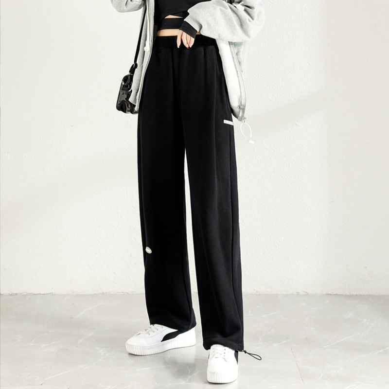 灰色宽松束脚秋冬外穿直筒休闲卫裤 班纳诗休闲裤