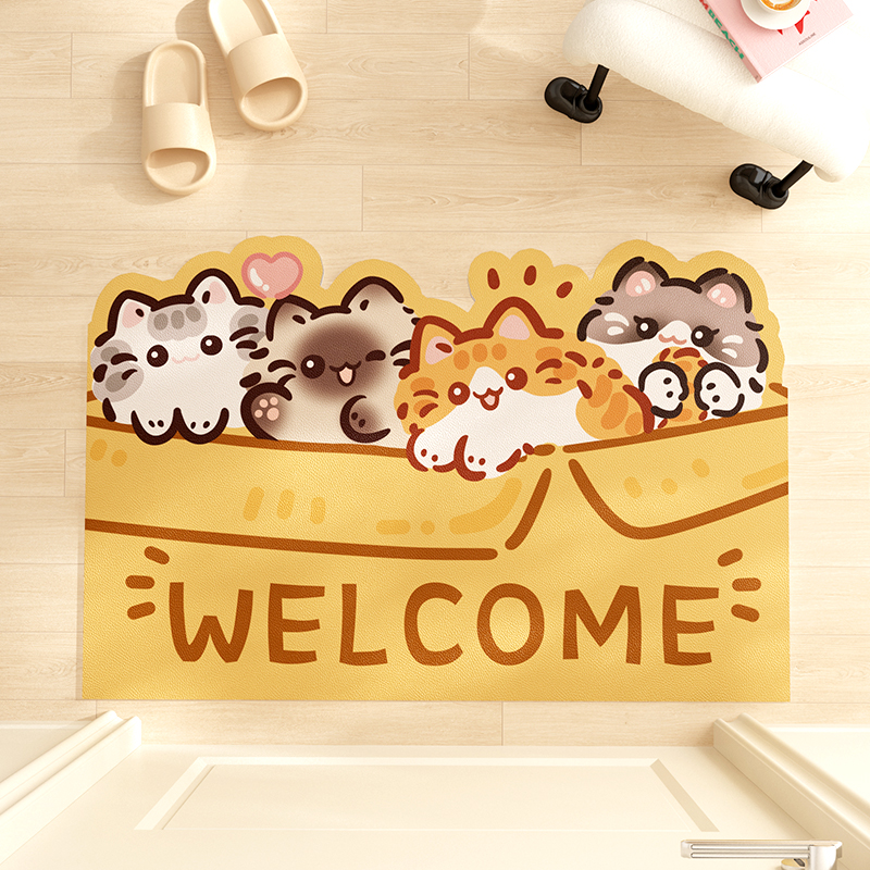 粉色可爱卡通入户门地垫进门门口脚垫玄关皮革pvc地毯可擦洗门垫 - 图1