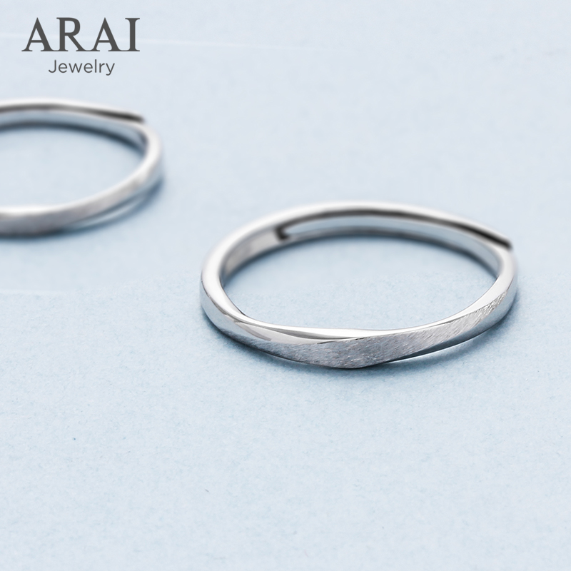ARAI纯银情侣对戒小众设计99足银素圈送礼物求婚戒指一对可调节 - 图2